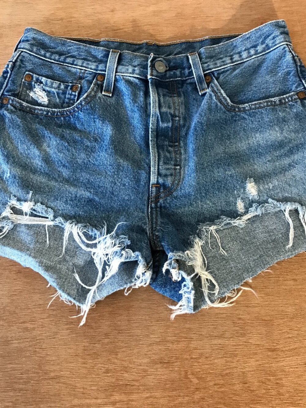 Levi's 501 Original Fit Cut Off Shorts Women 28 Blue Button Fly Raw Hem Stretch